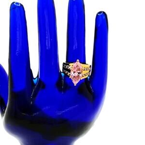 Vintage Pink Gemstone Ring Gold over 925 Taiwanese Sz 6